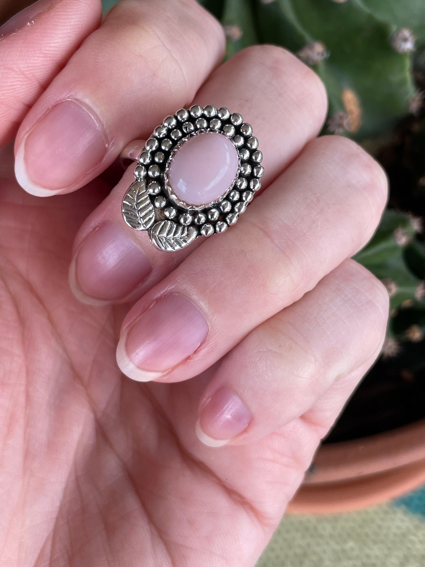 Pink Opal Navajo Style Silver Ring