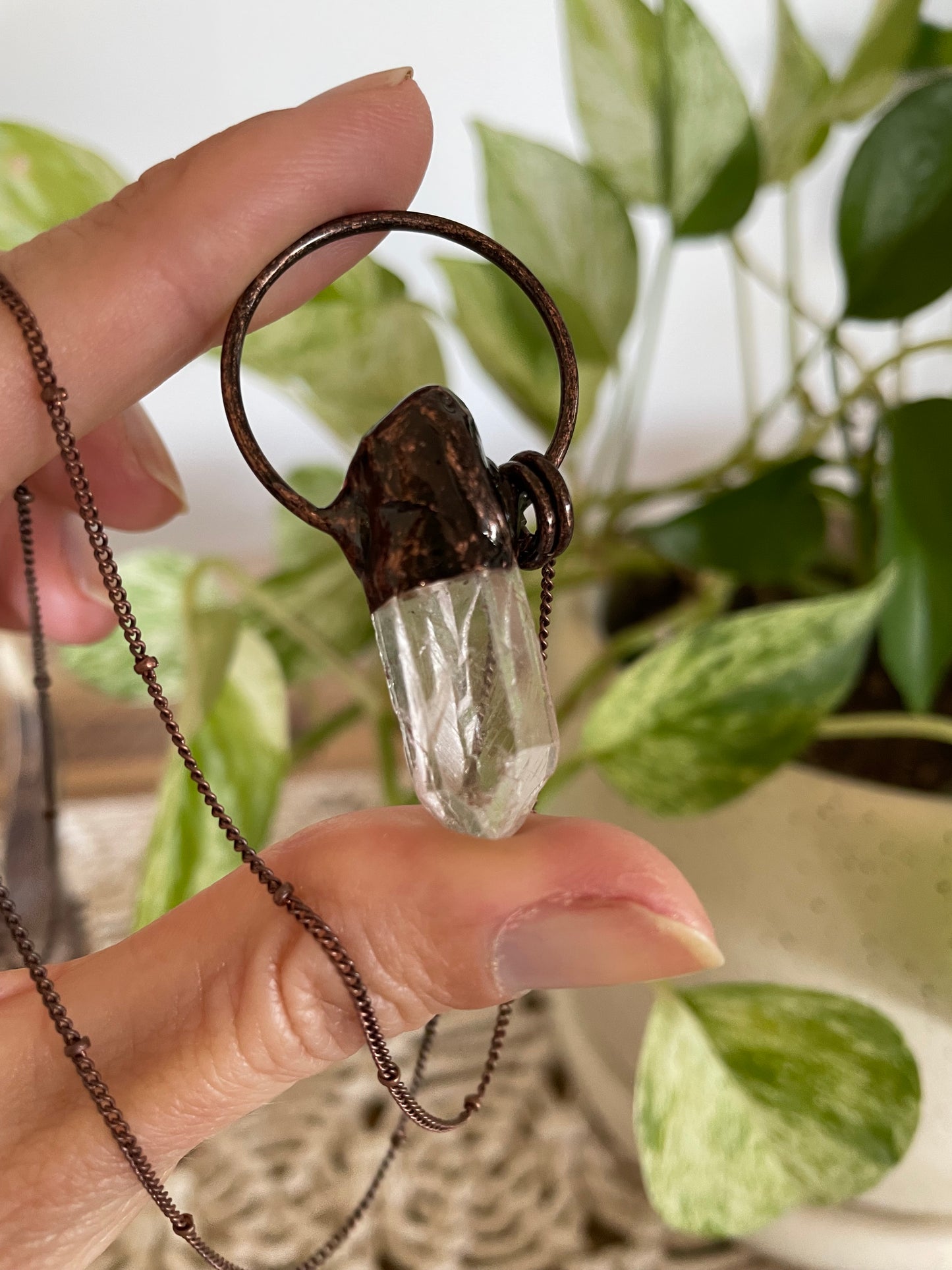 Copper electroplated Necklace ~ Clear Quartz