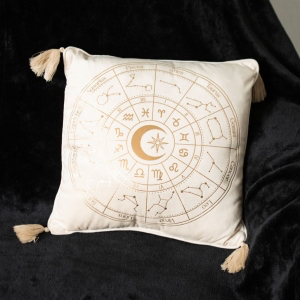 Astrology Wheel Off White Velvet Cushion