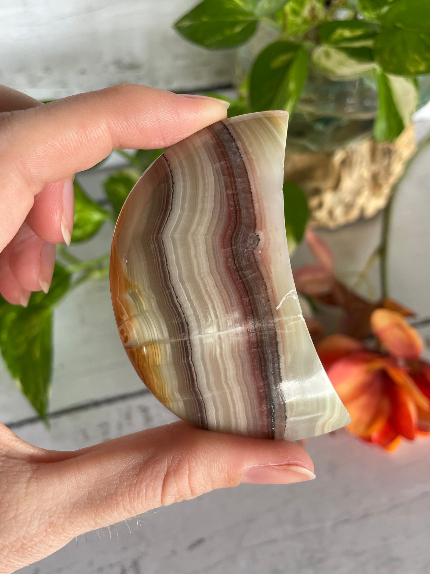 Pink Banded Onyx Moon