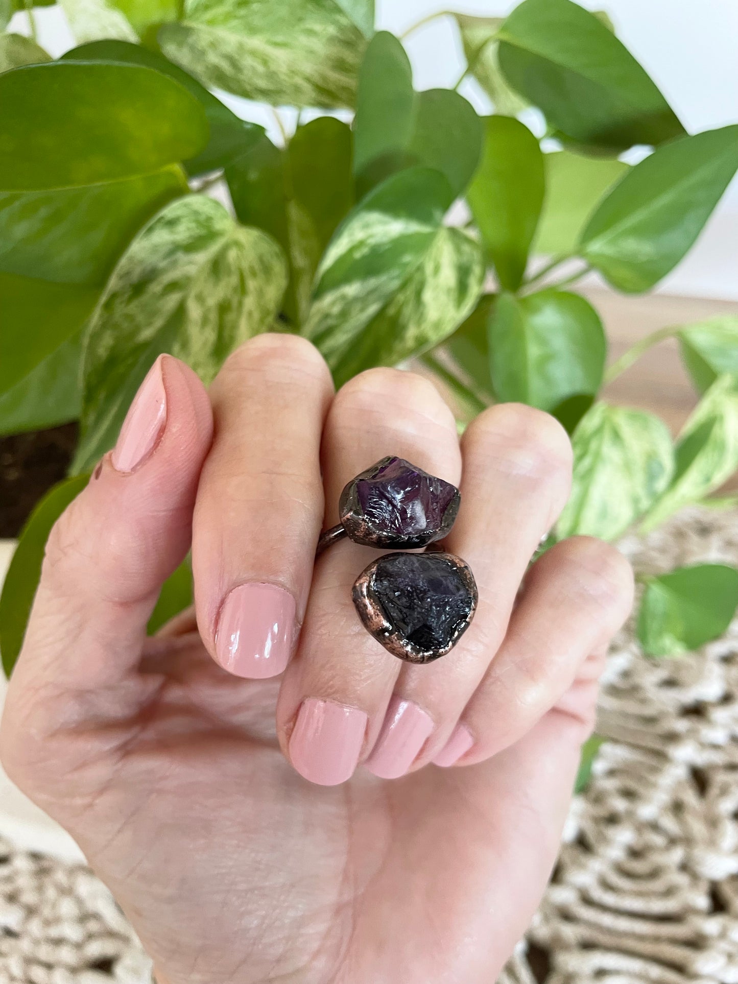 Copper electroplated Ring ~ Amethyst