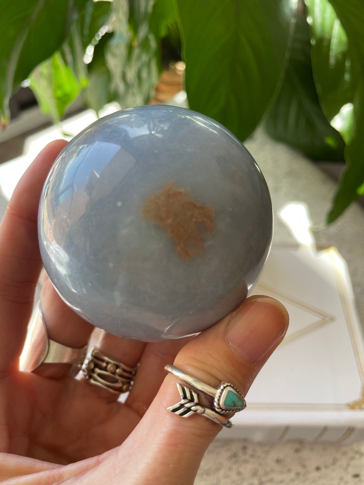 Angelite Sphere Includes Wooden Holder