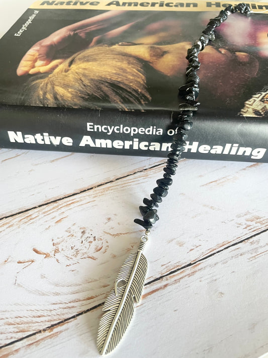 Feather Blessing ~ Black Agate