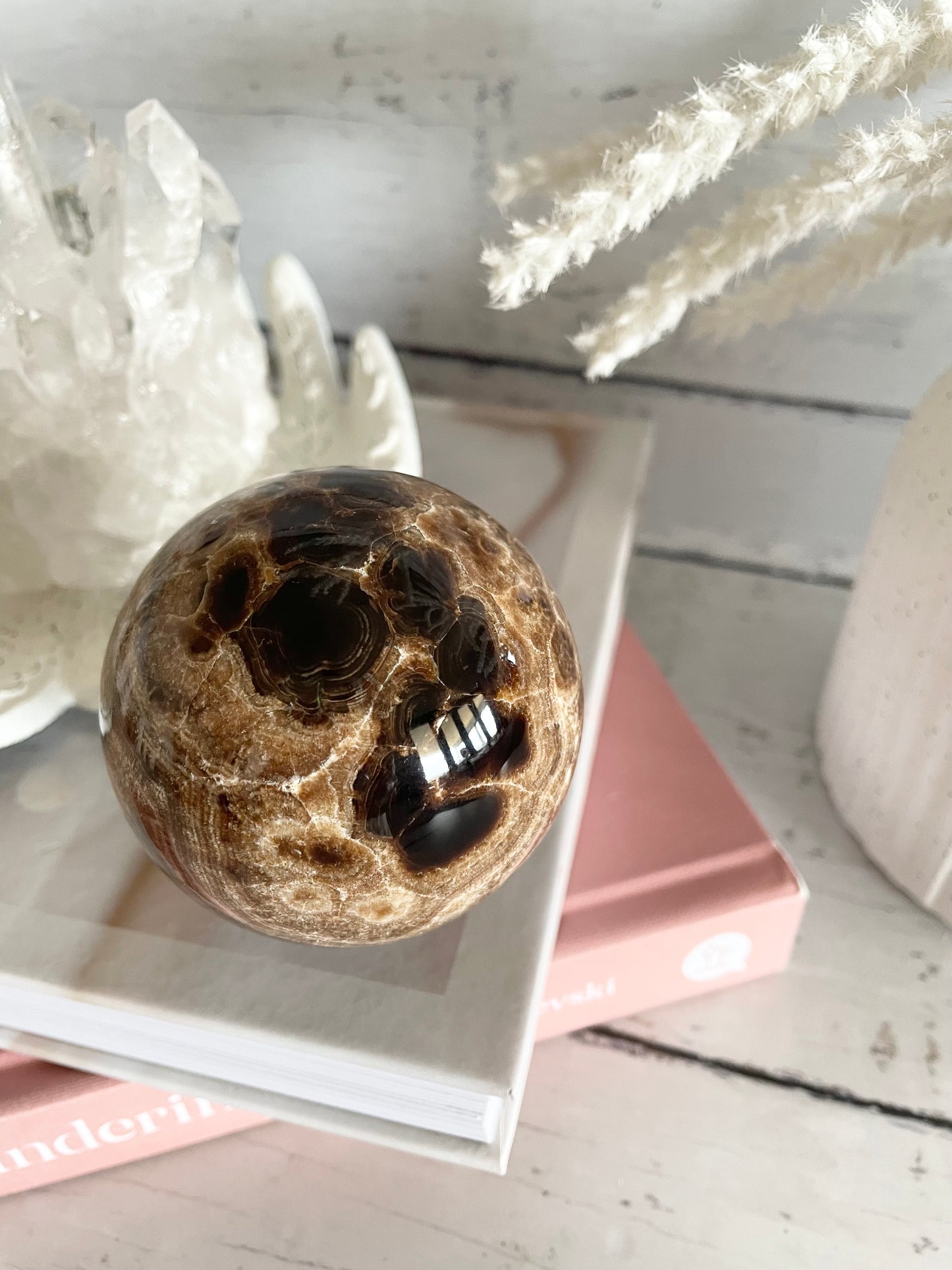 Chocolate Calcite Sphere Includes Holder
