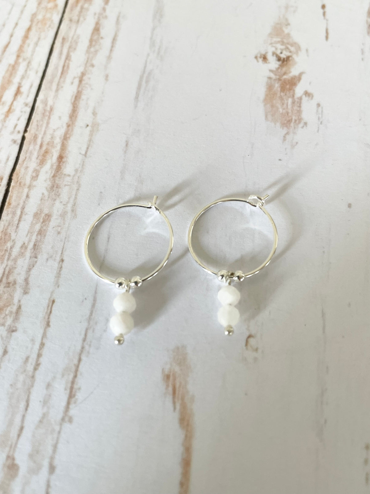 Rainbow Moonstone Faceted Hoops