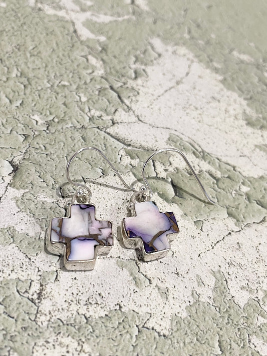 Violet Dahlia Turquoise Cross Dangles