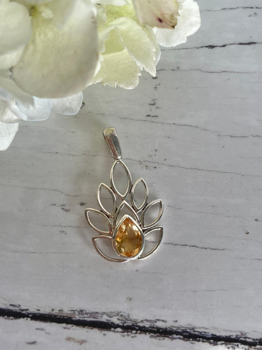 Citrine Lotus Silver Pendant