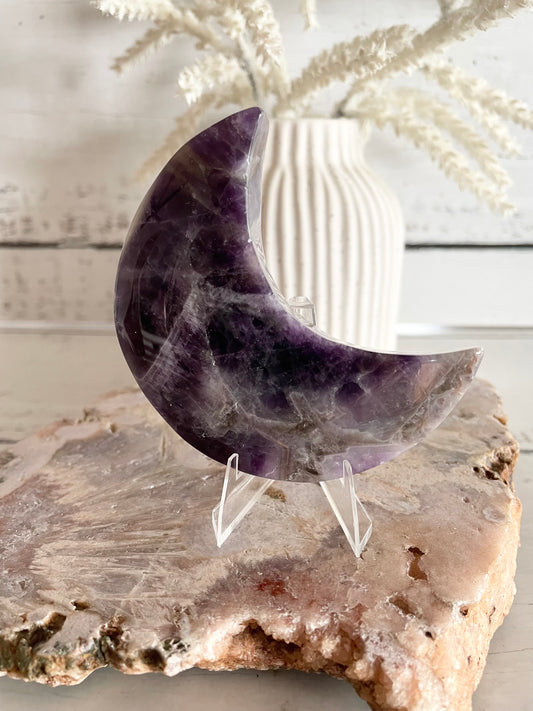 Chevron Amethyst Crescent Moon includes stand