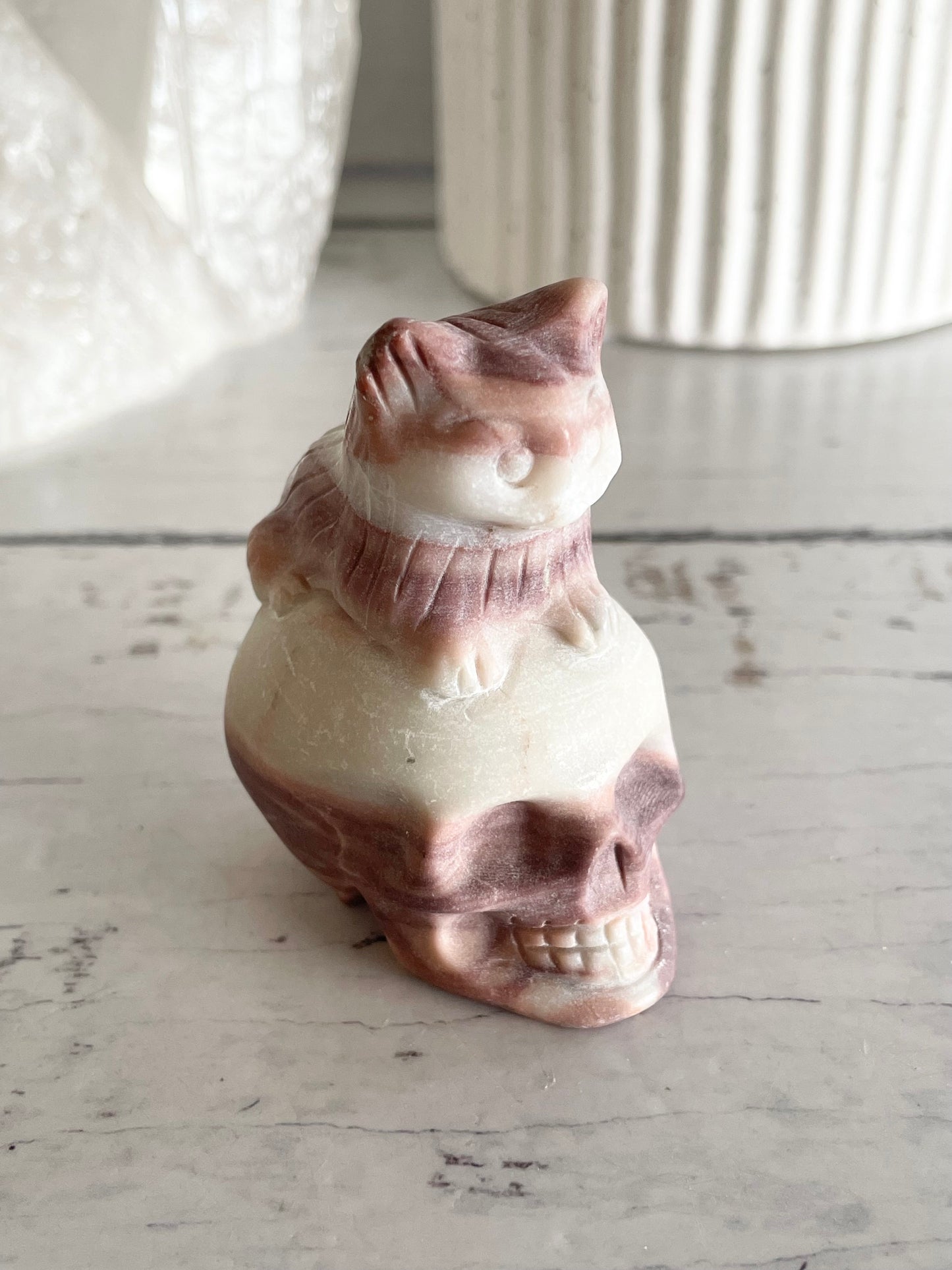 Tri Calcite Cat on Skull