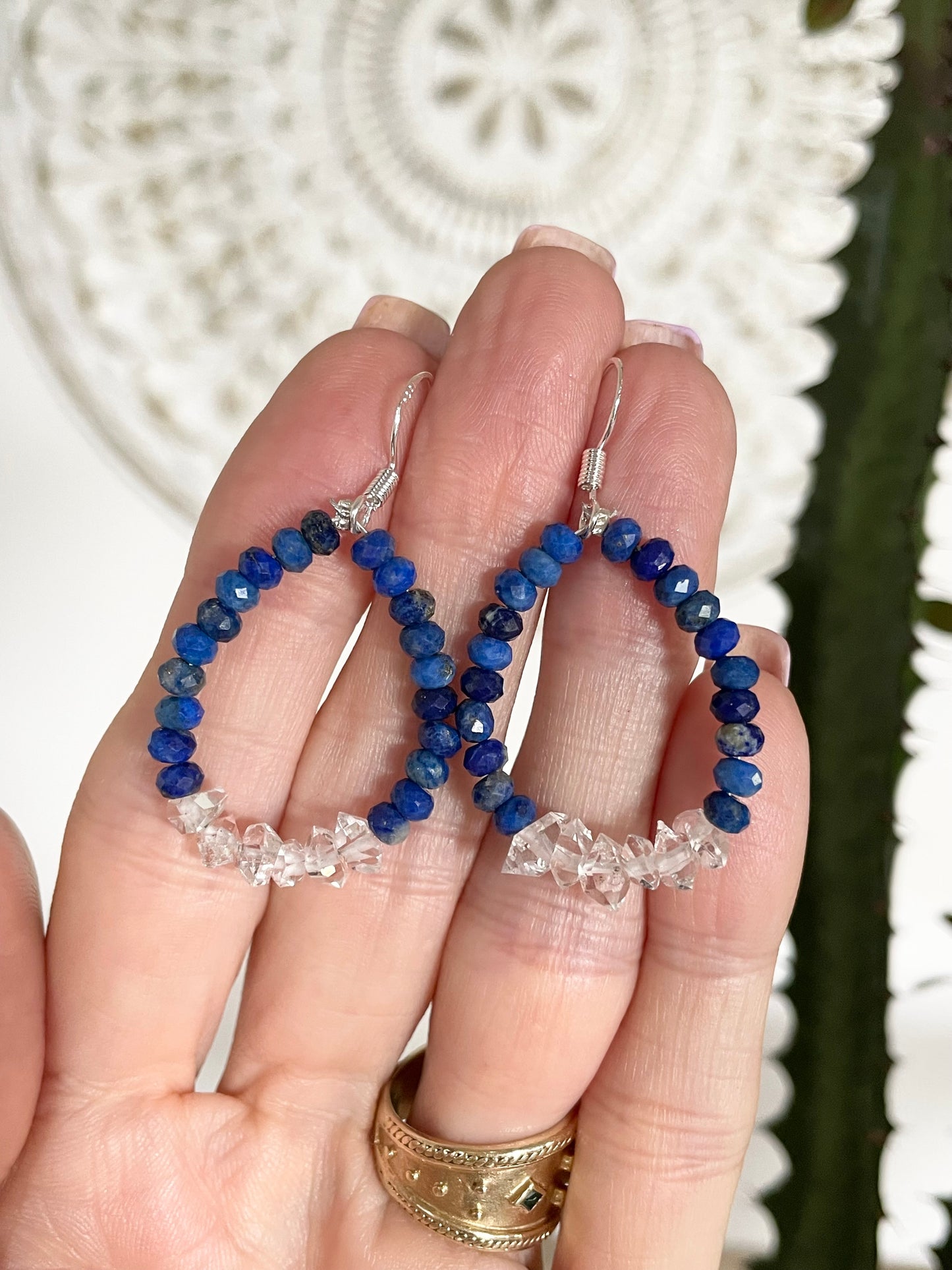 Faceted Lapis Lazuli/Herkimer Dangles