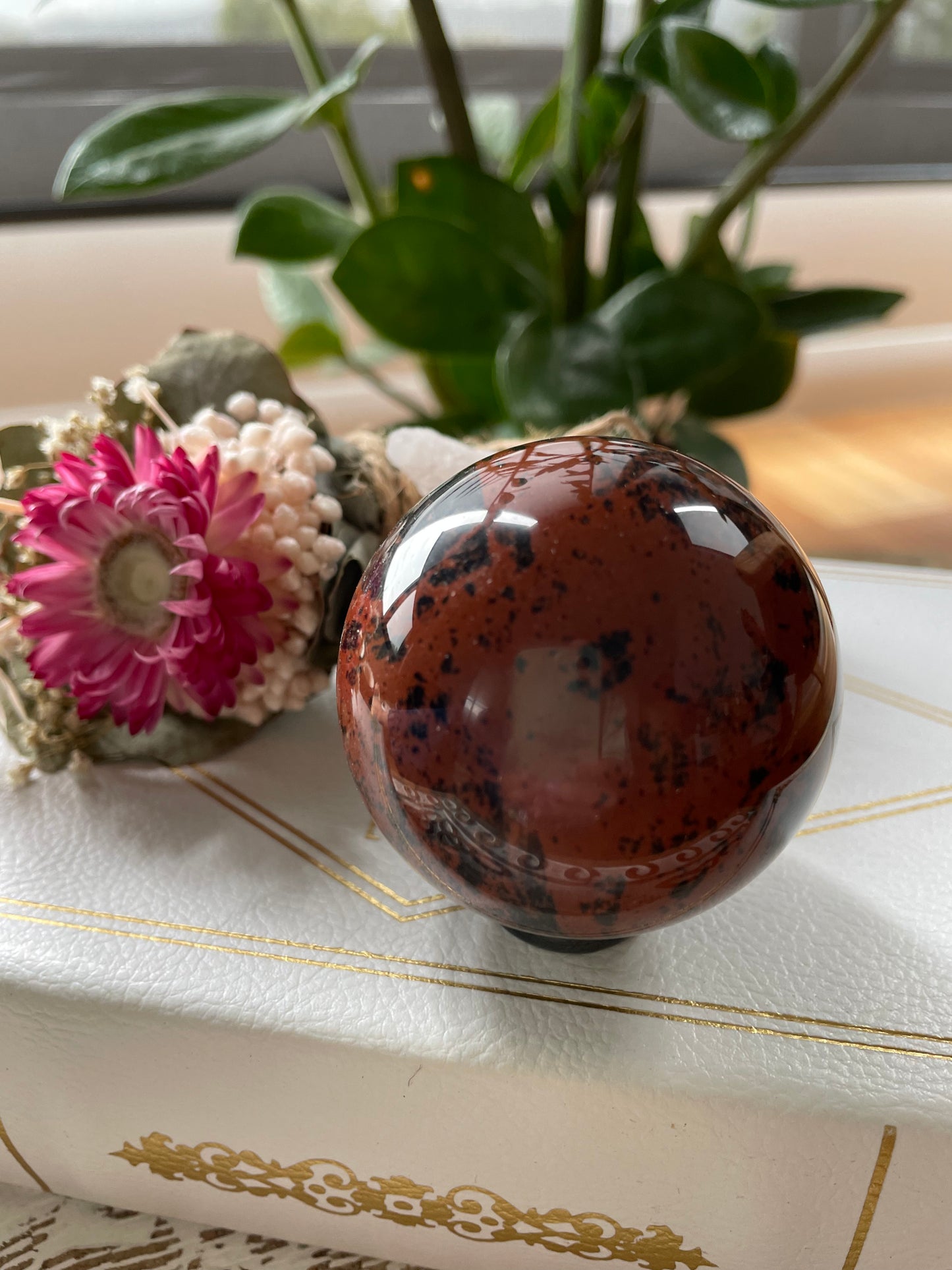 Mahogany Obsidian Sphere Includes Wooden Holder