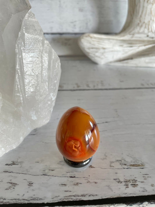 Carnelian Egg Includes Hematite Ring