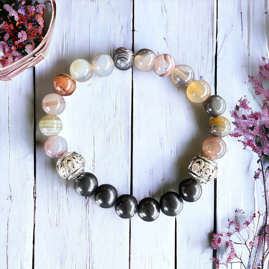 Shungite & Botswana Agate Healing Bracelet ~ HARMONY