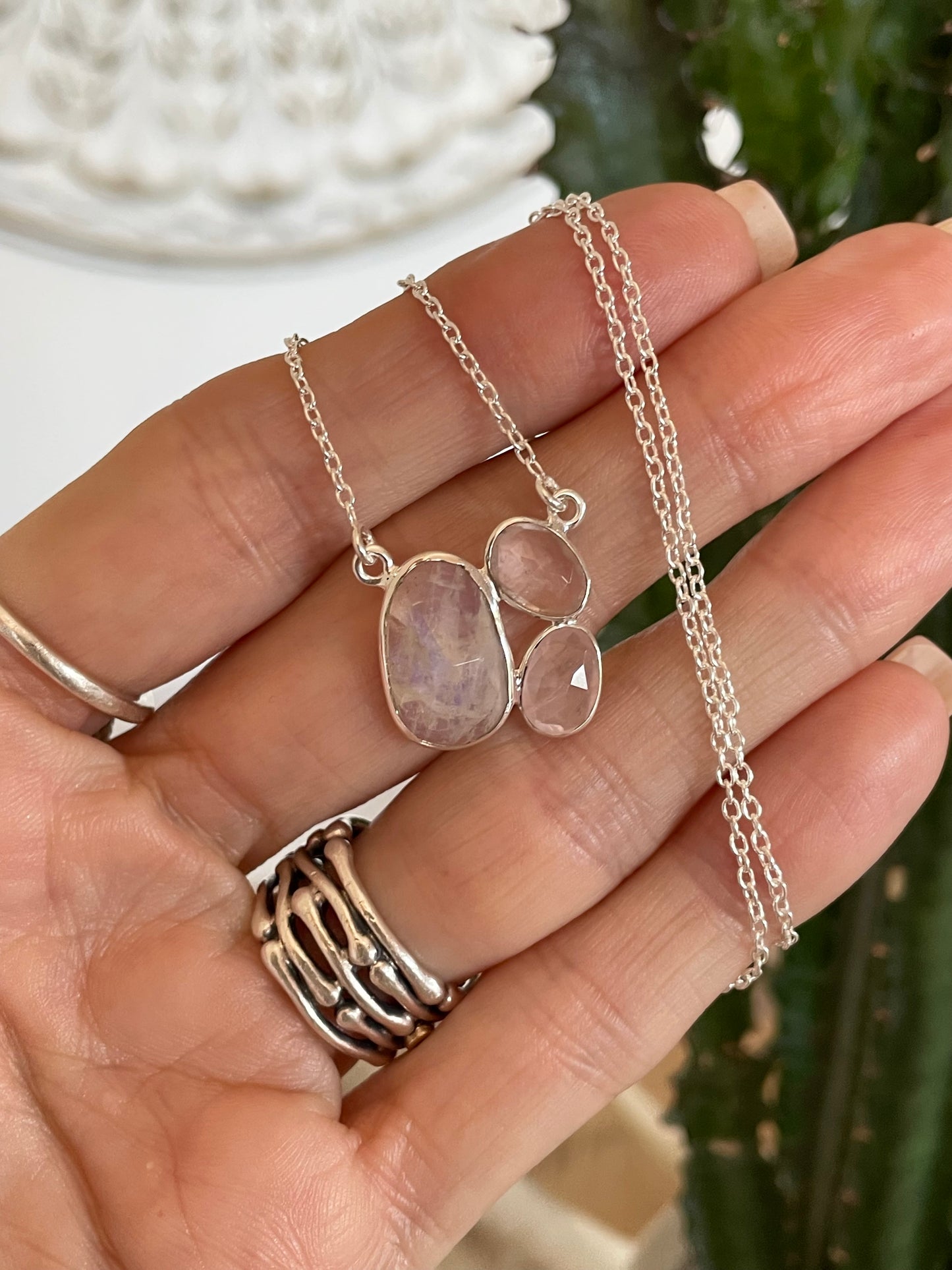 Rainbow Moonstone & Rose Quartz Necklace