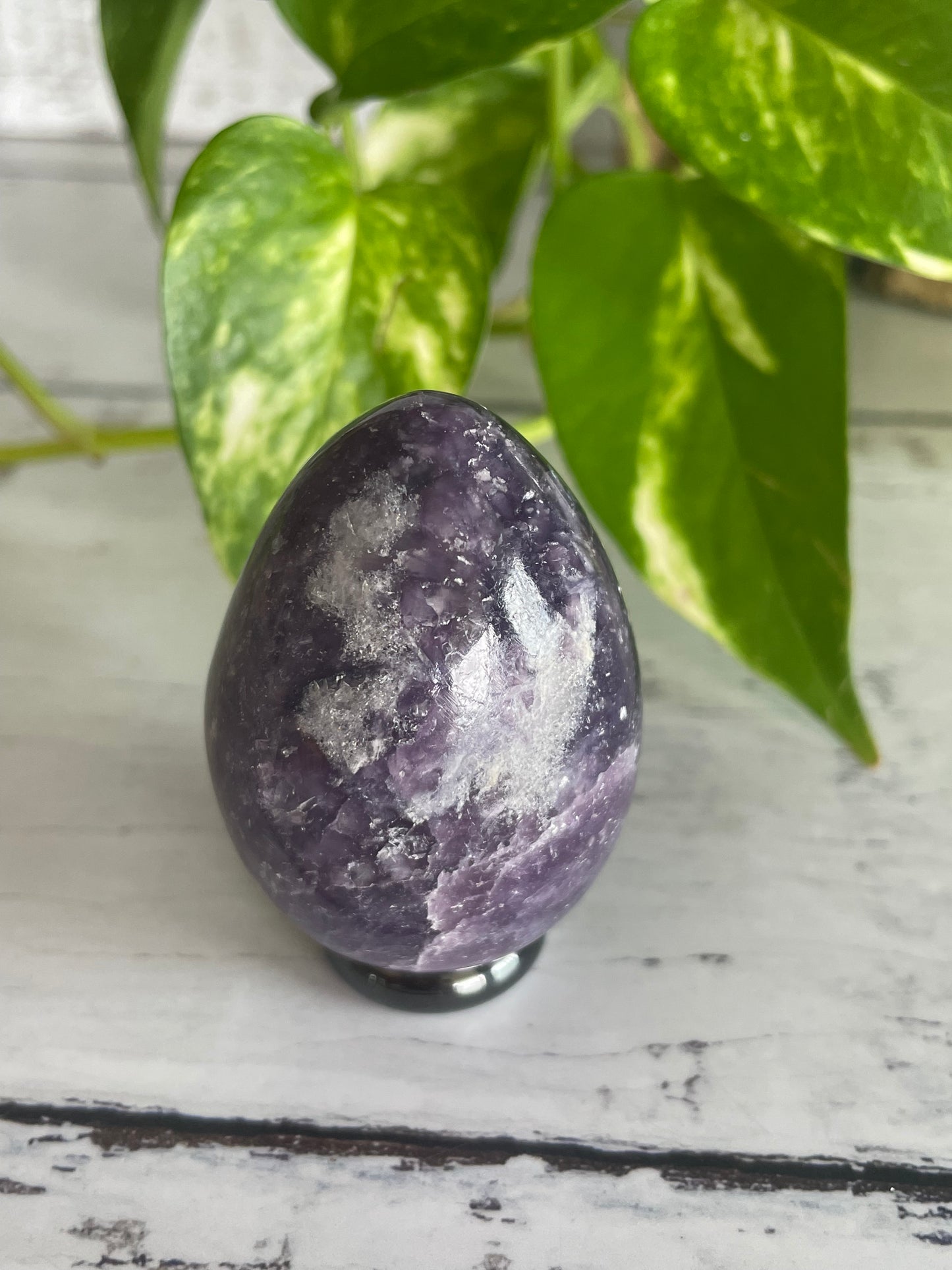 Lepidolite Egg Includes Hematite Ring