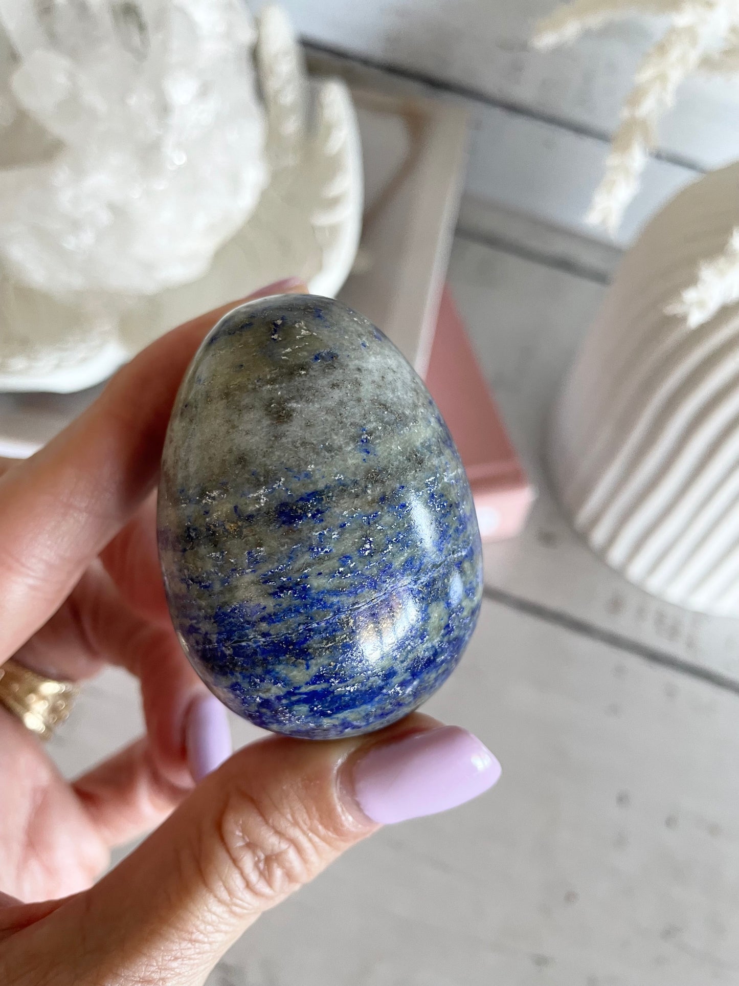 Lapis Lazuli Copper spiral egg includes holder
