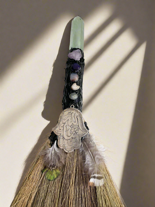 Crystal Feather Besom ~ Green Fluorite