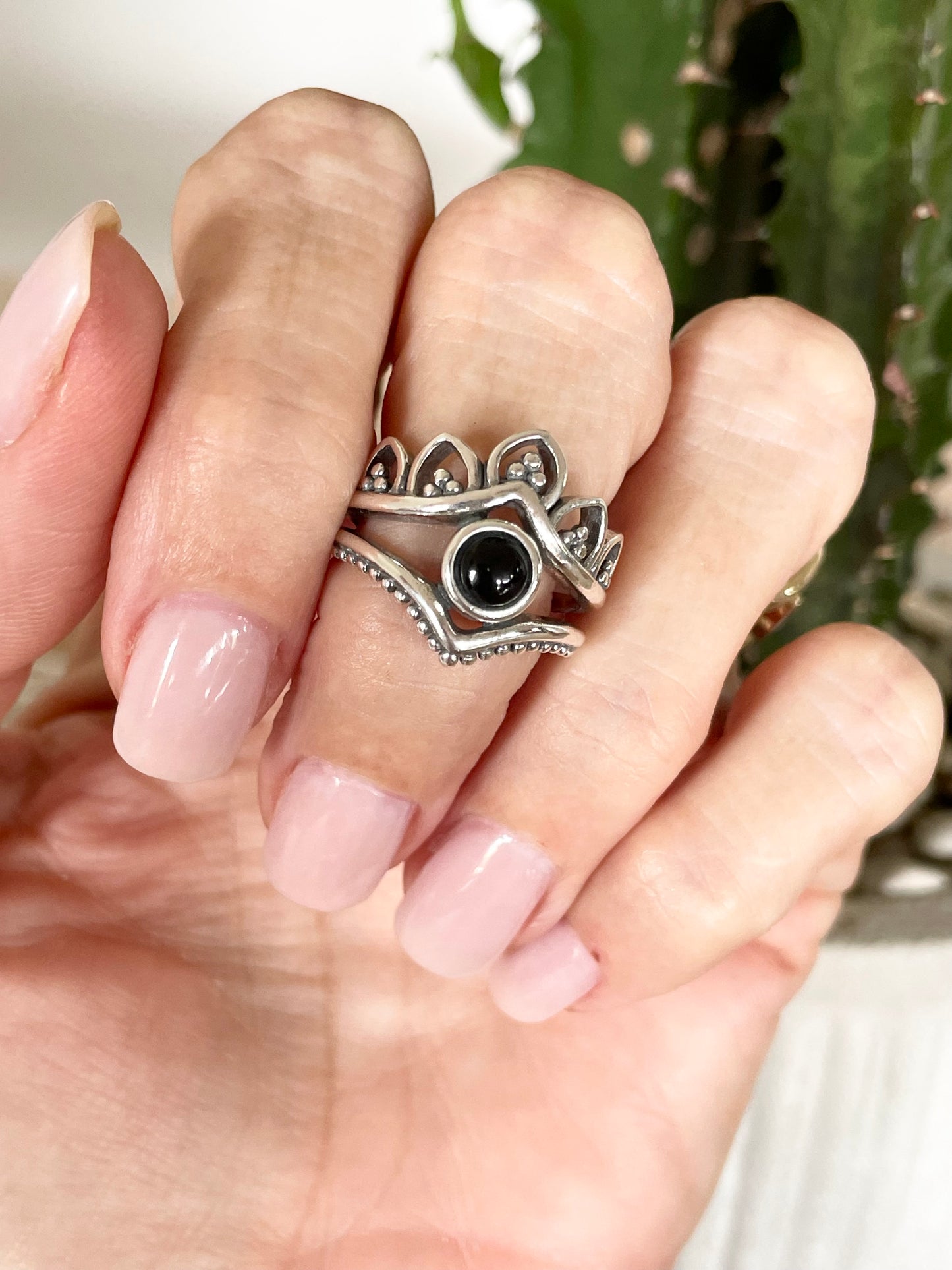 Black Onyx Lotus Ring - size 7