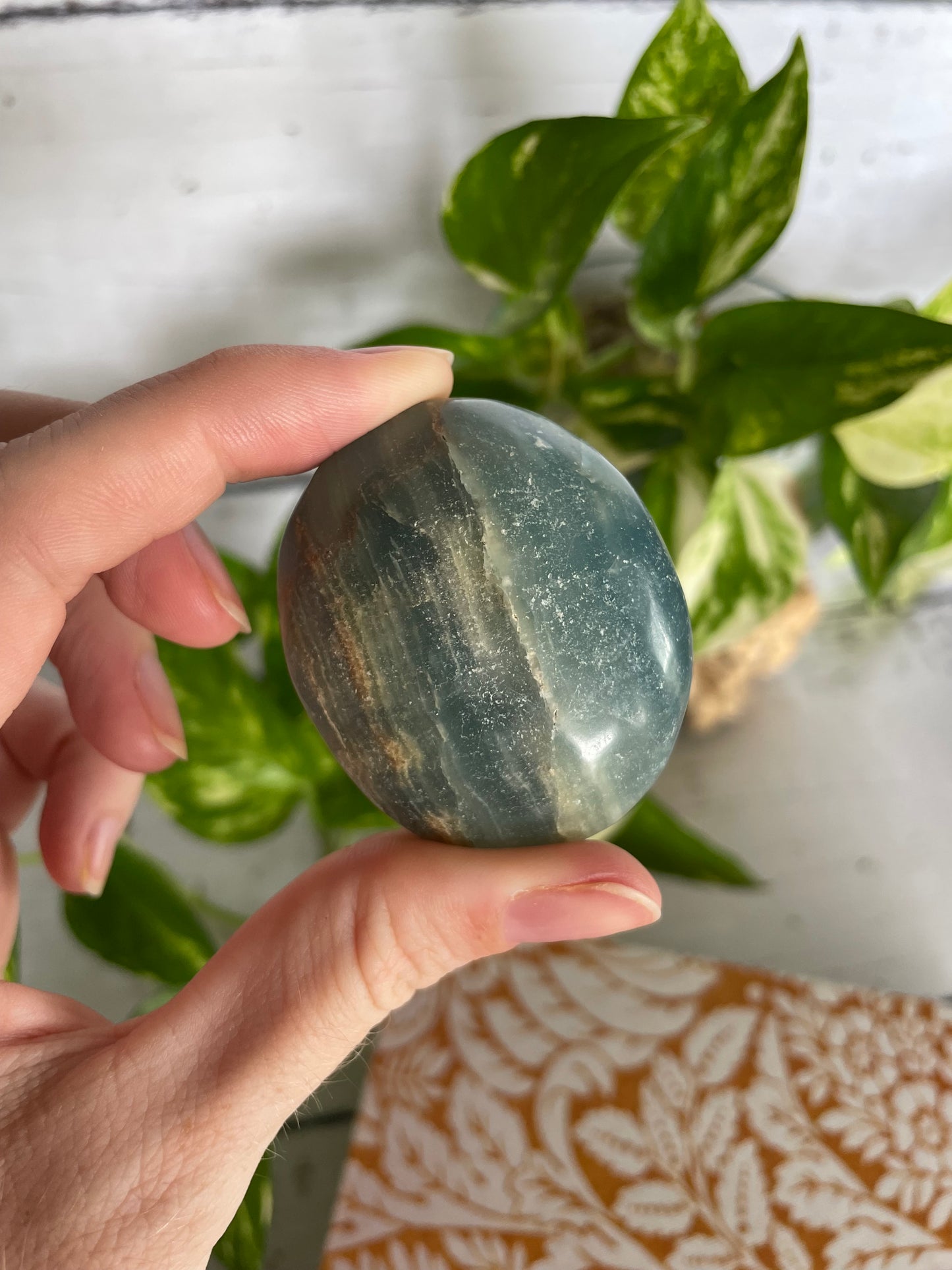 Blue Onyx Pillow Palm Stone