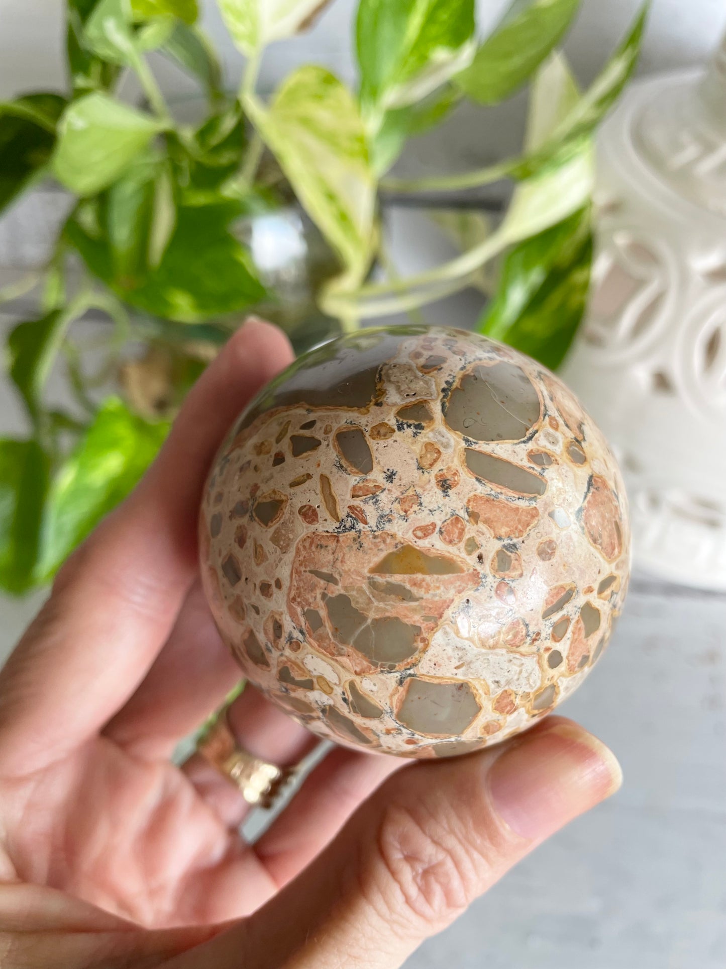 Leopard Skin Jasper Sphere Includes Wooden Holder