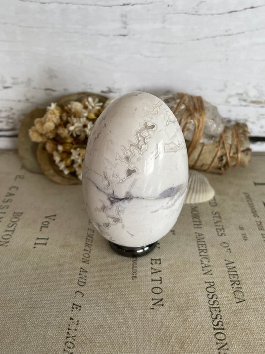 Snow Agate Egg Includes Hematite Ring