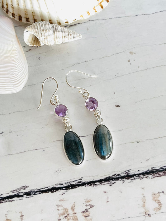 Labradorite & Amethyst Dangles