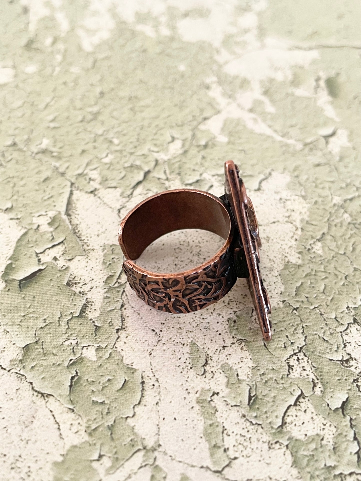 Copper ring ~ Sonoran Gold Turquoise size 6-10 adjustable