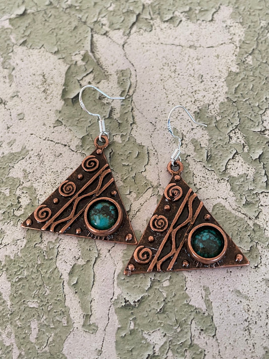 African Turquoise Tribal Copper Dangles