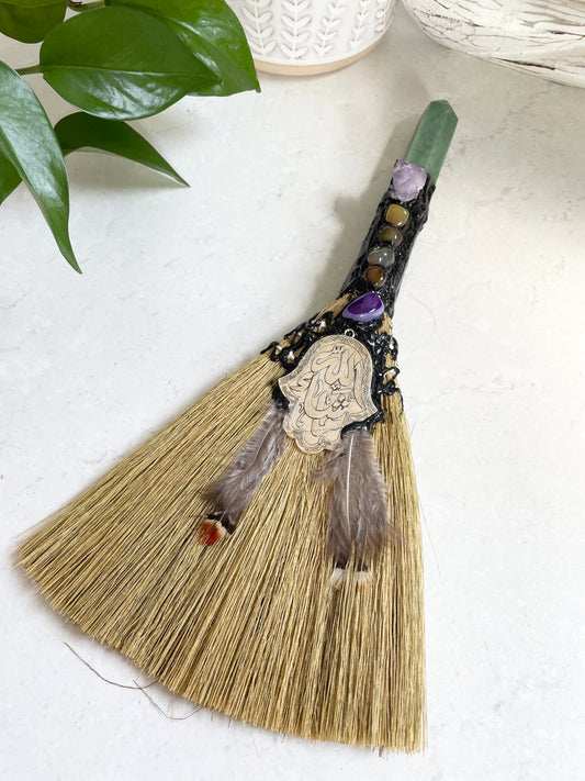 Good Juju Besom Broom ~ Green Aventurine