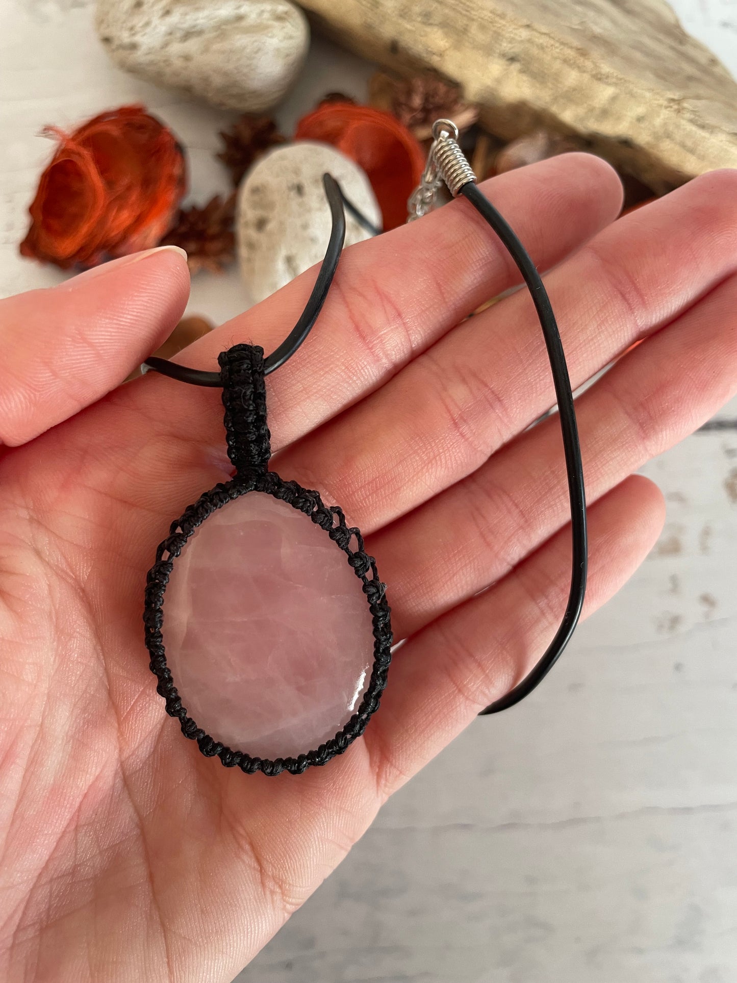 Macrame Pendant ~ Rose Quartz ~ Nurture