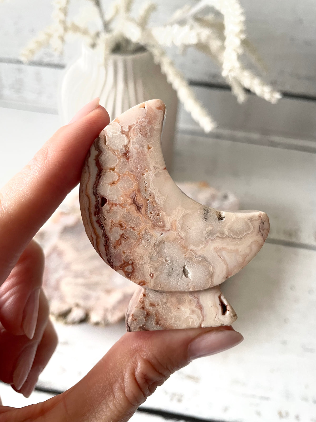 Mexican Pink Crazy Lace Agate Moon