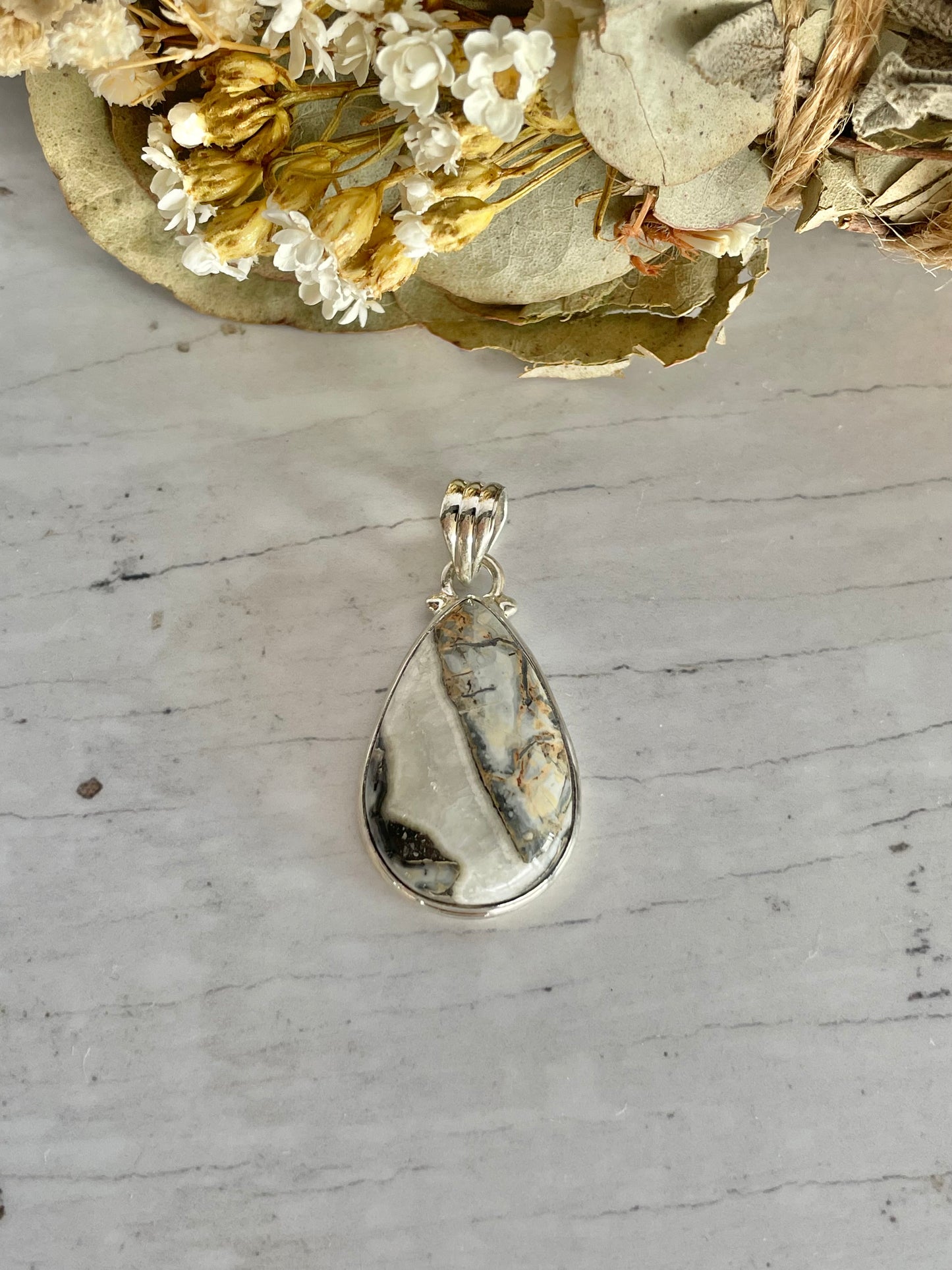 Sonaran Dendritic Rhyolite Silver Pendant