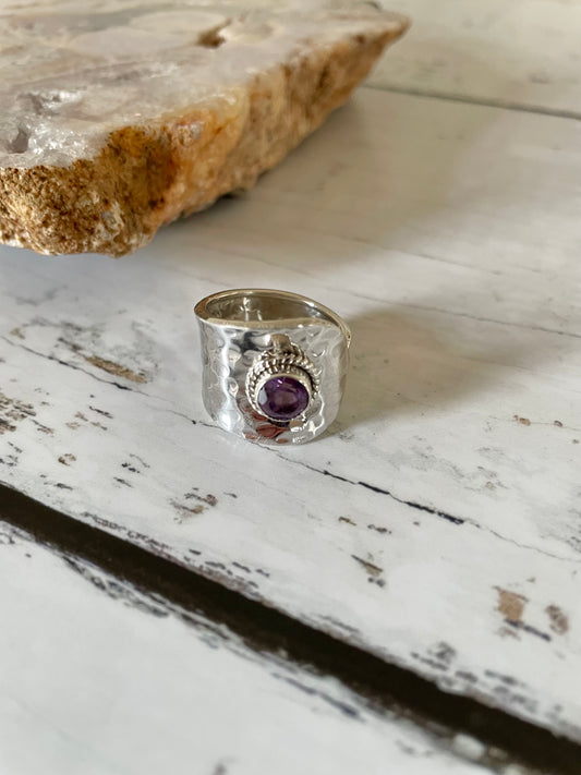 Amethyst Adjustable Ring ~ Size 7.5 to 9