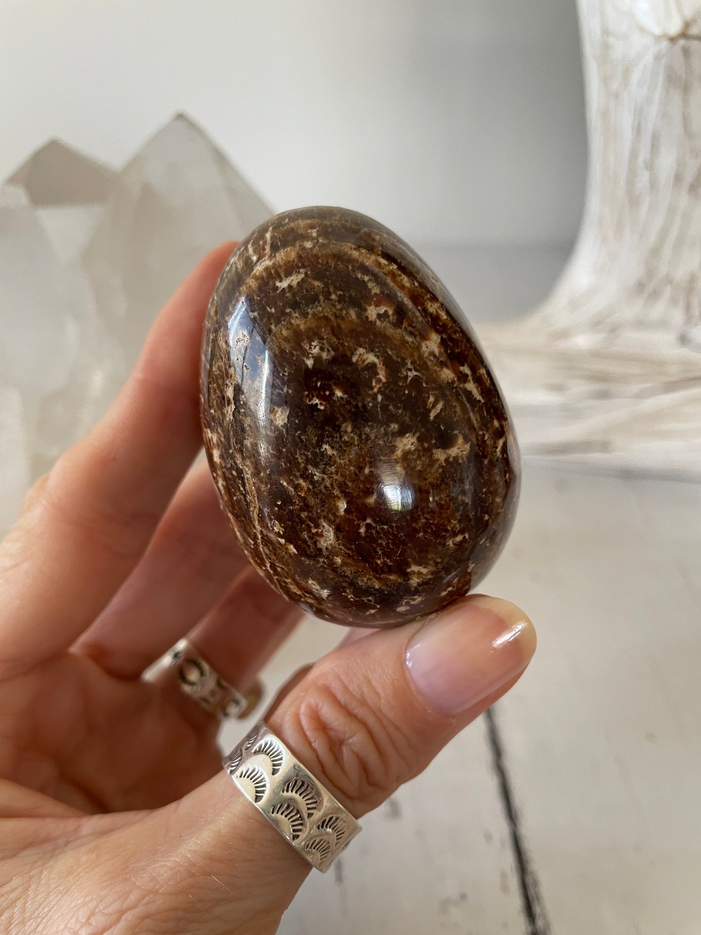 Aragonite Egg Includes hematite ring