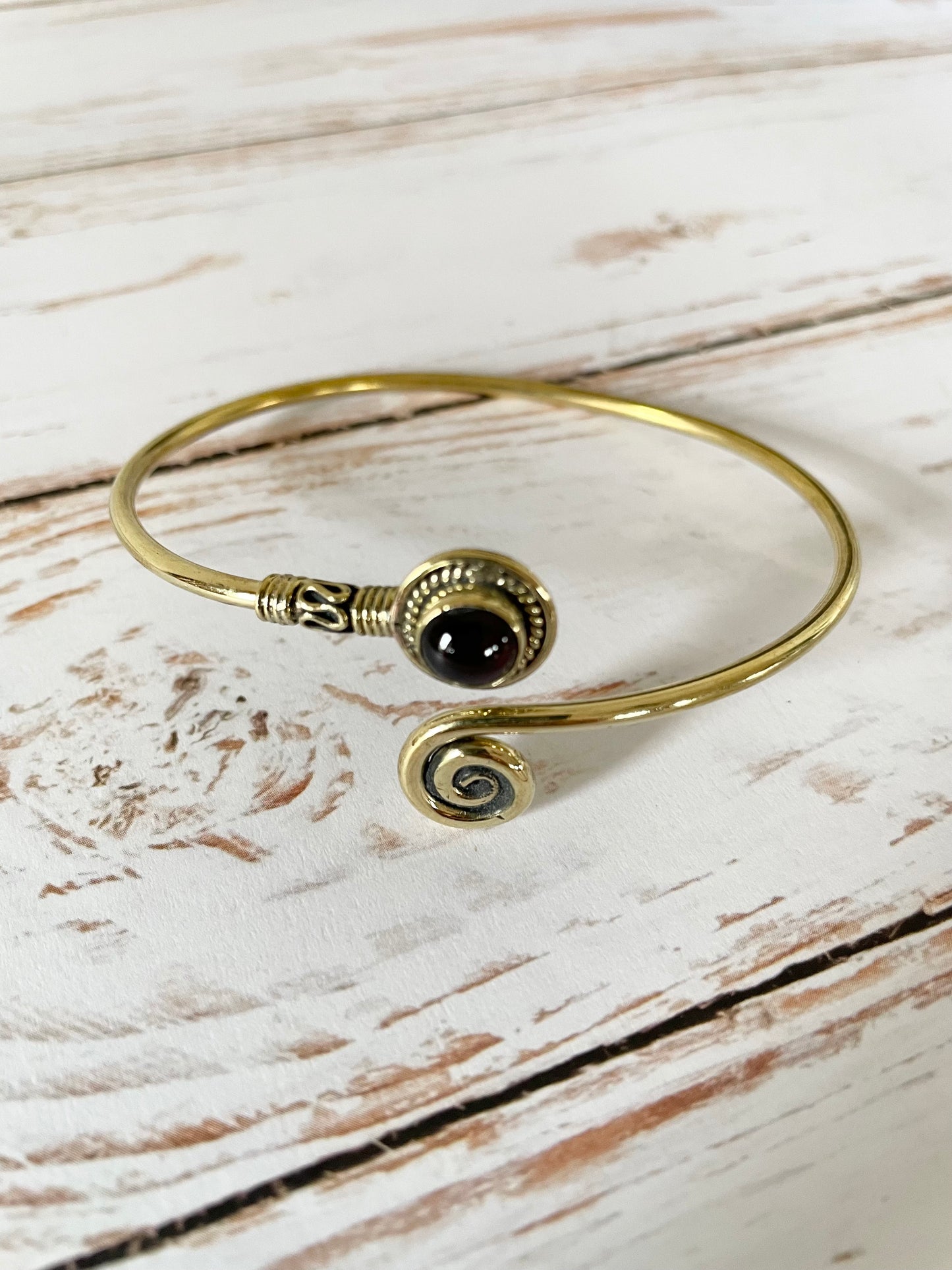 Garnet Brass Cuff ~ Adjustable