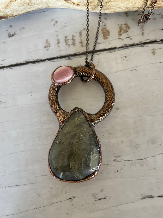 Copper Electroplated Necklace ~ Labradorite/Rhodonite