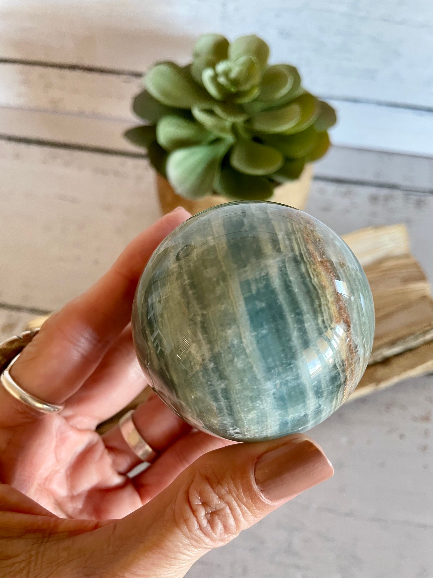 Blue Onyx Sphere Includes Wooden Holde