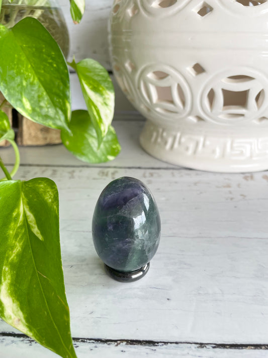 Rainbow Fluorite Egg Includes Hematite Ring