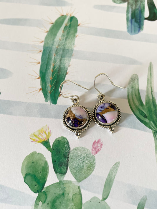 Violet Dahlia Turquoise Dangles