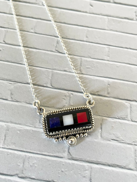 Multi Stone Inlay Necklace ~ lapis/opal/coral