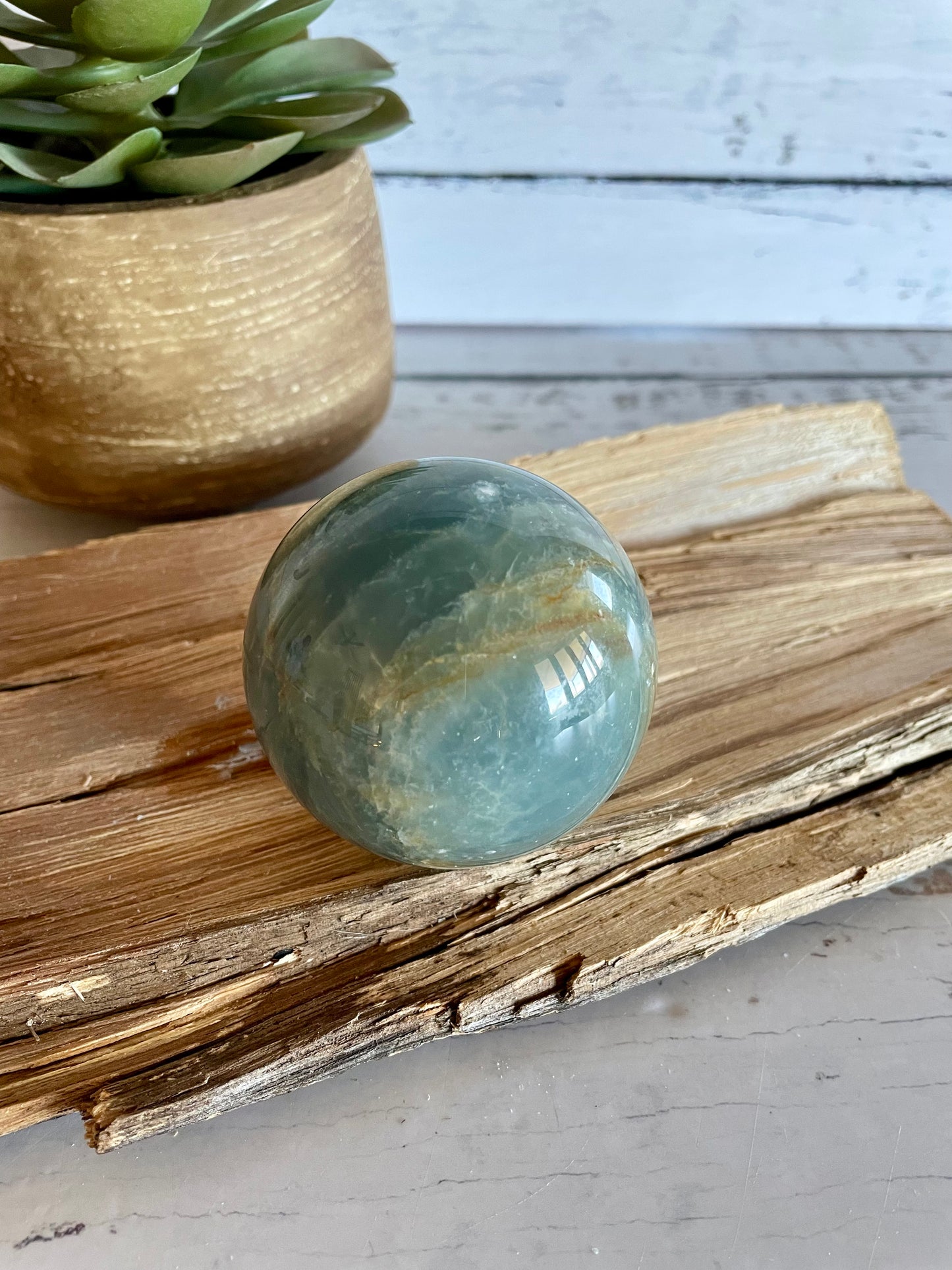 Blue Onyx Sphere Includes Wooden Holder