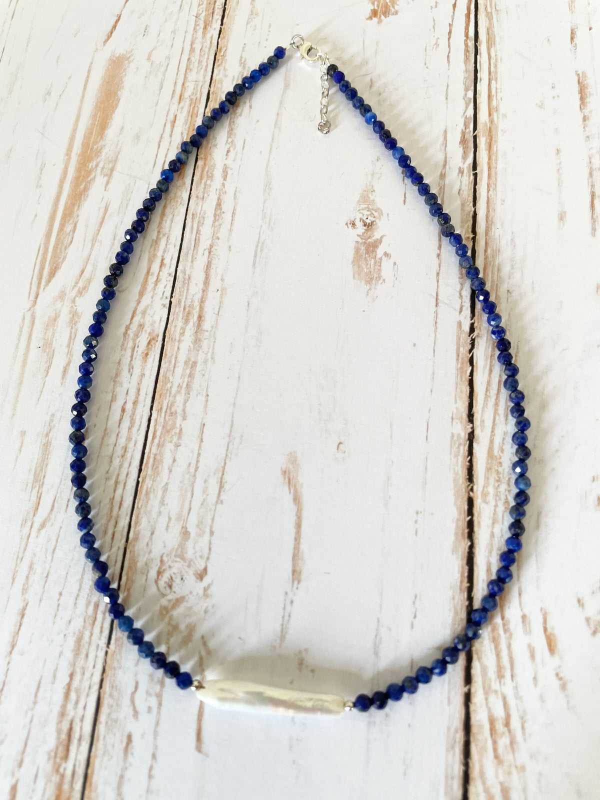 Sterling silver Faceted Lapis Lazuli & Pearl Choker