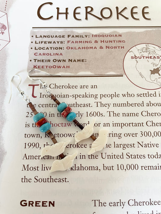 Cherokee Turquoise and Bone Bird Fetish Dangles