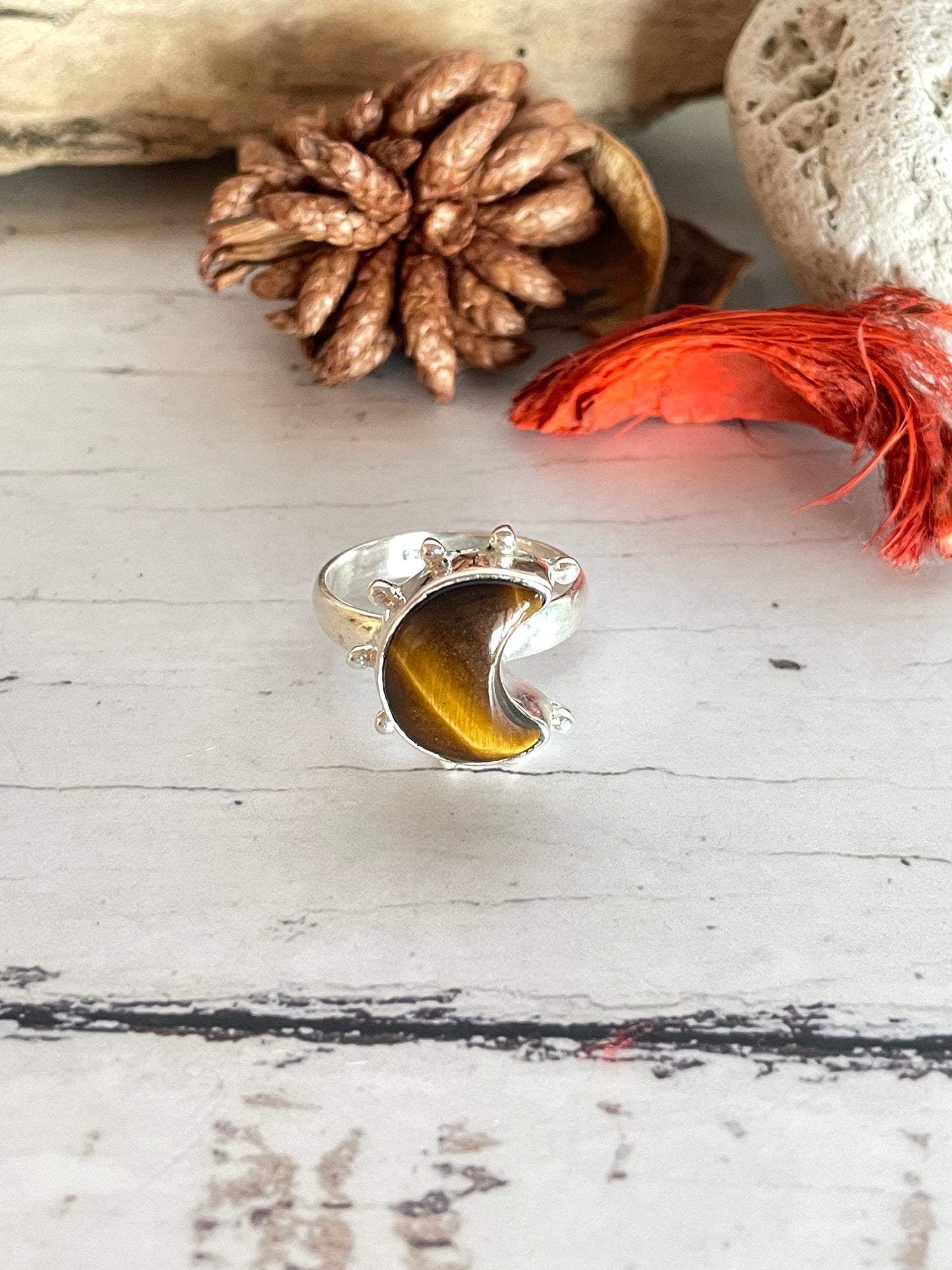 Golden Tigers Eye Silver Ring