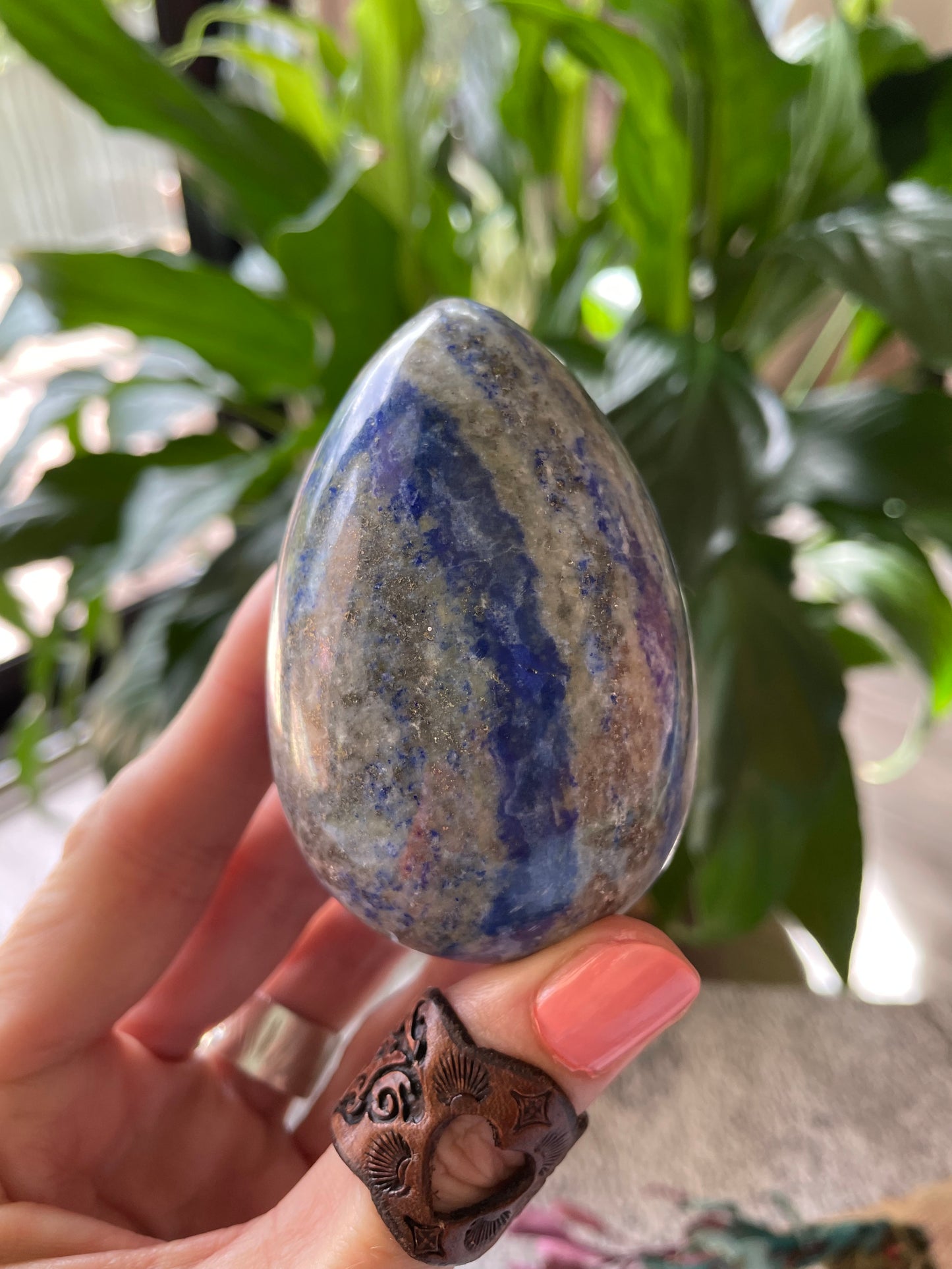 Lapis Lazuli Egg Includes Hematite Ring