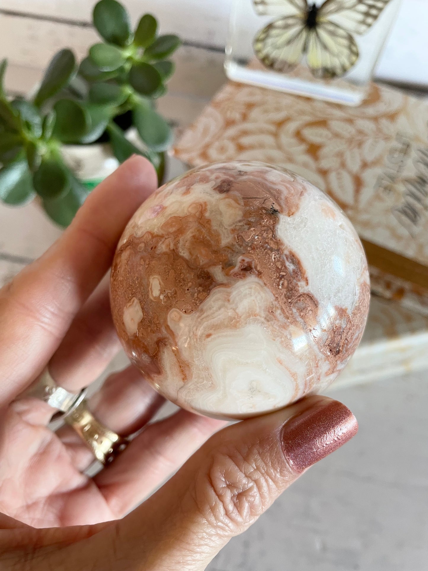 Calcite Sphere Includes Wooden Holder