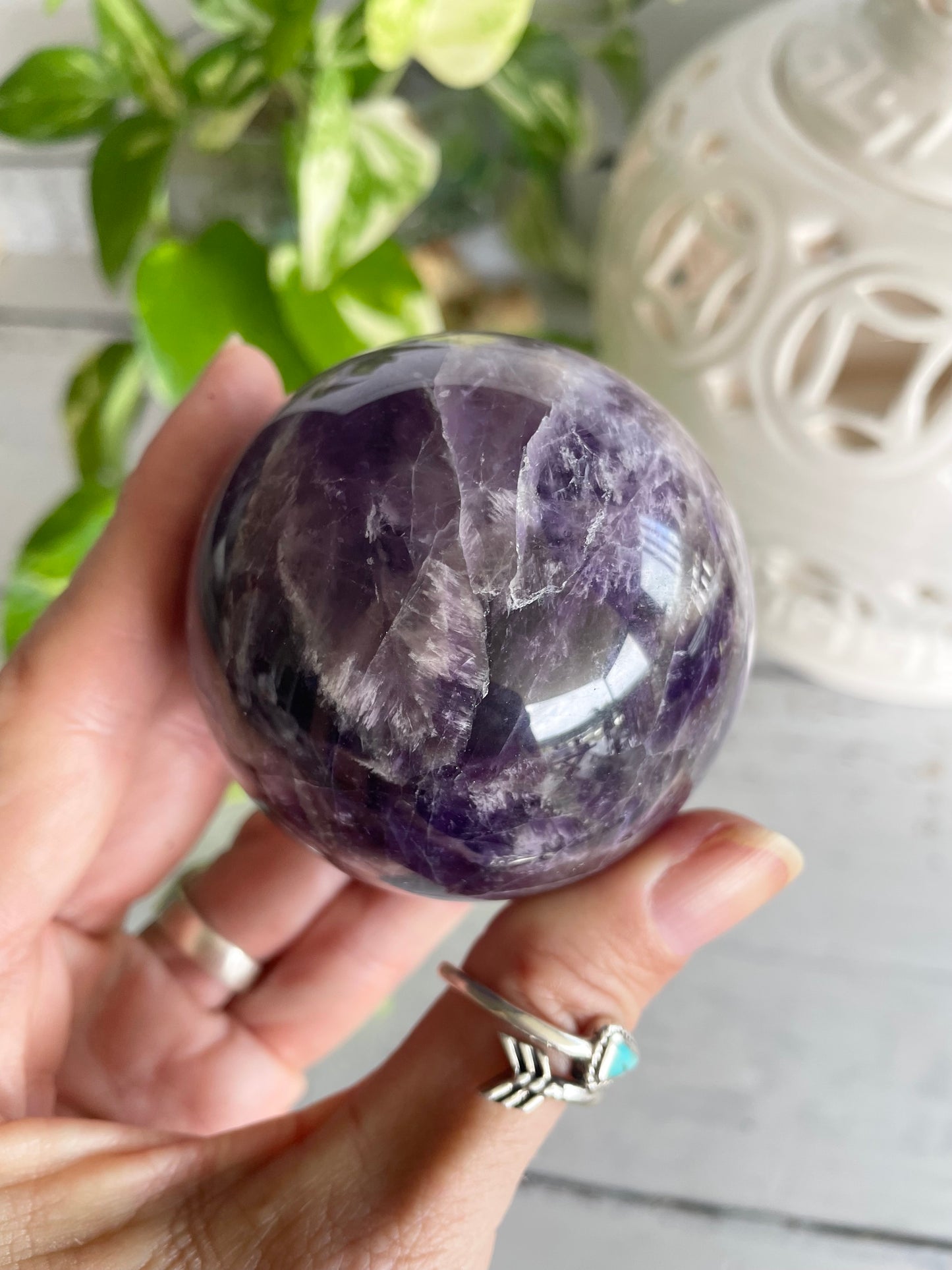 Chevron Dream Amethyst Sphere Includes Wooden Holder