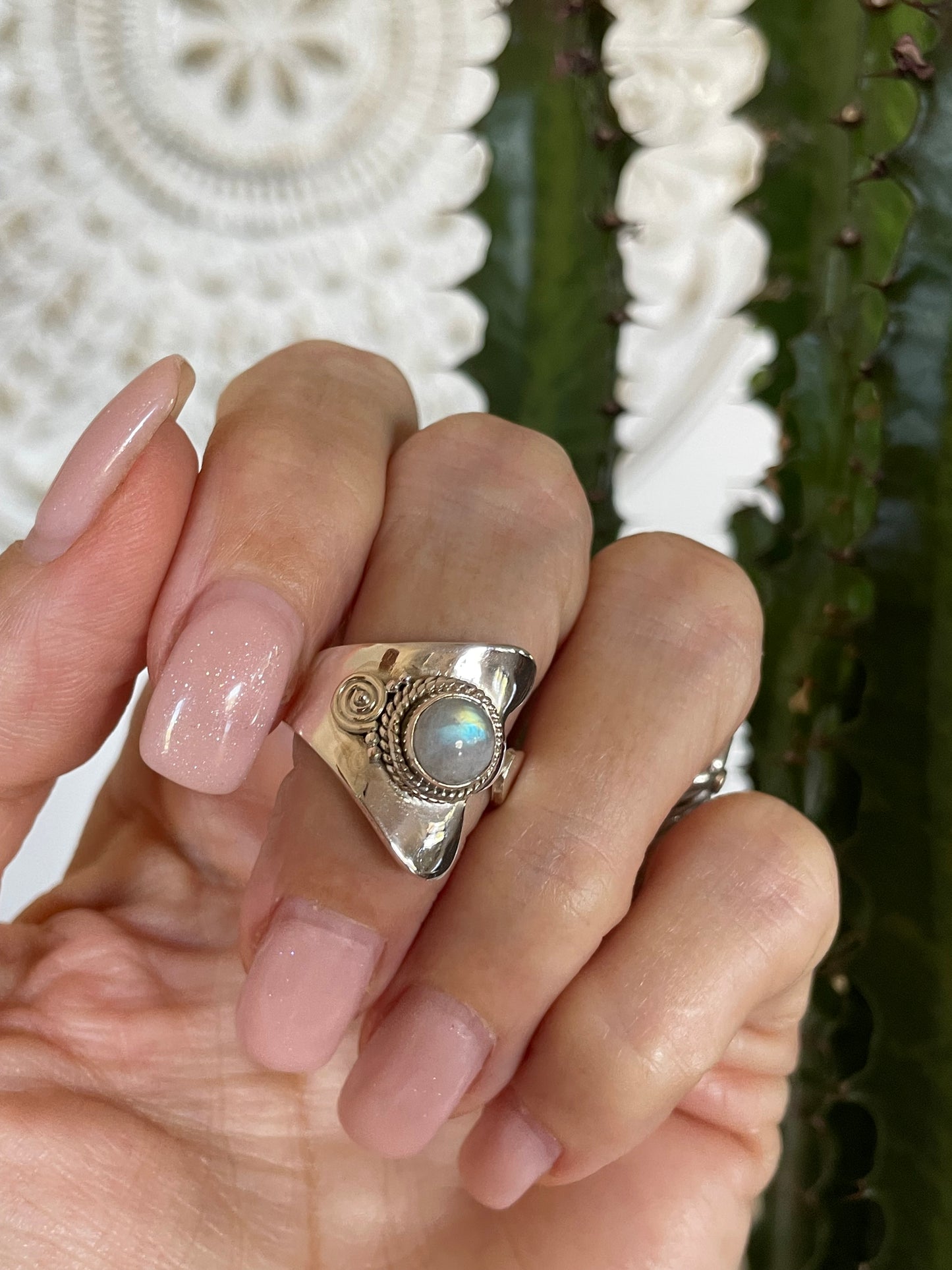 Rainbow Moonstone Ring - adjustable 6-10