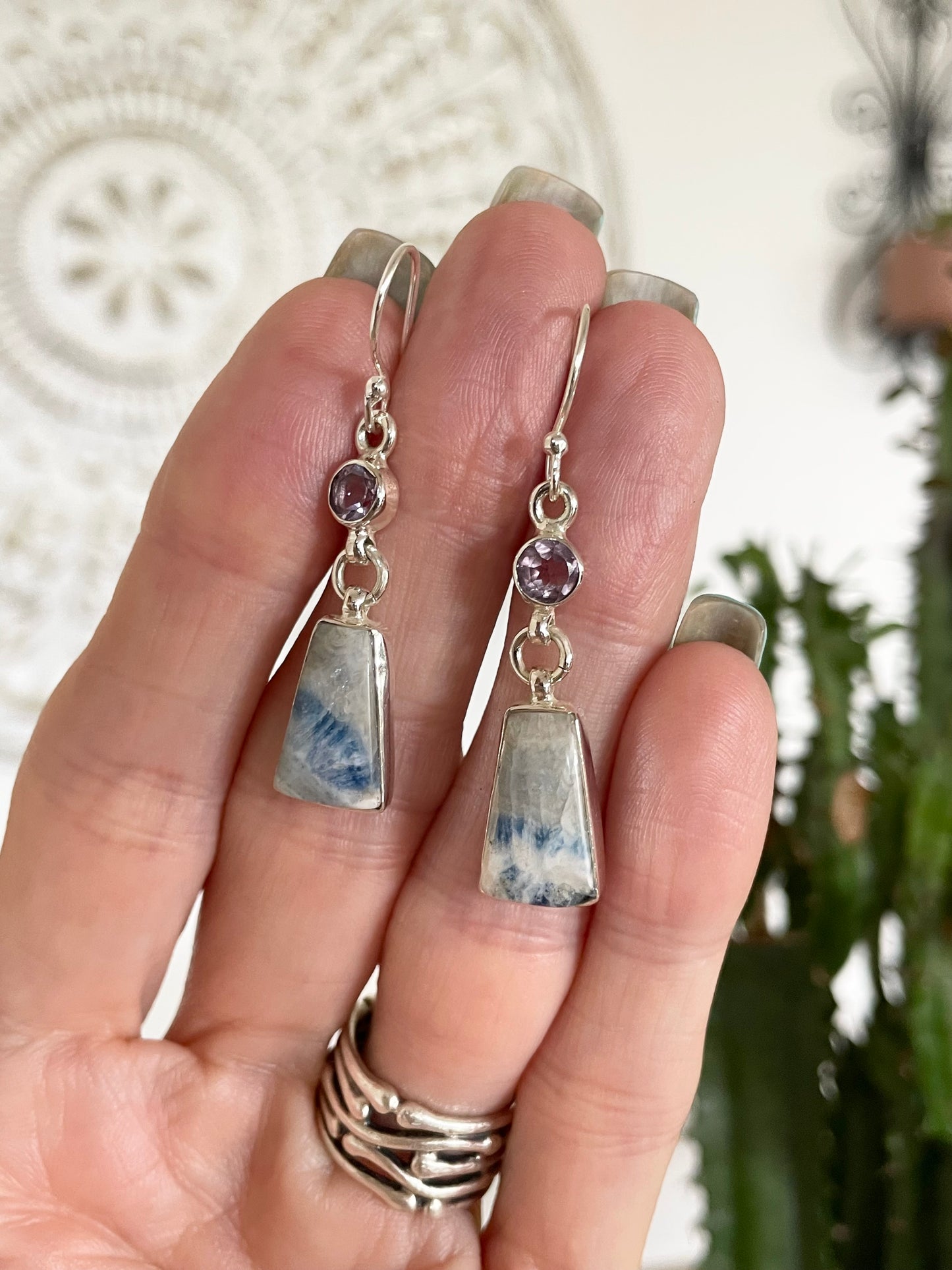 Scheelite & Amethyst Dangles