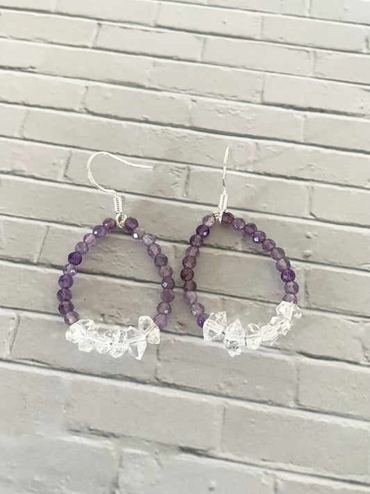 Faceted Amethyst/Herkimer Dangles